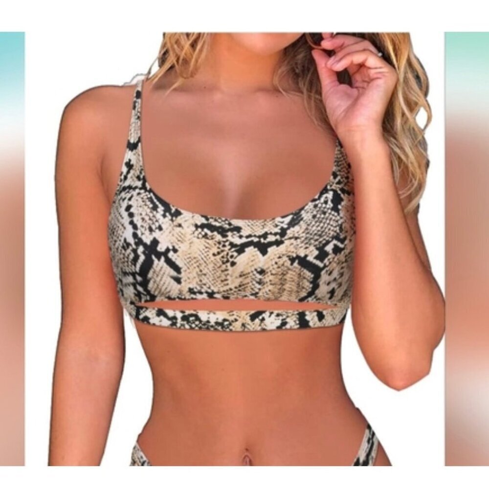 ByOuo bikini top snake skin python animal swim suite top strappy SZ SM padded